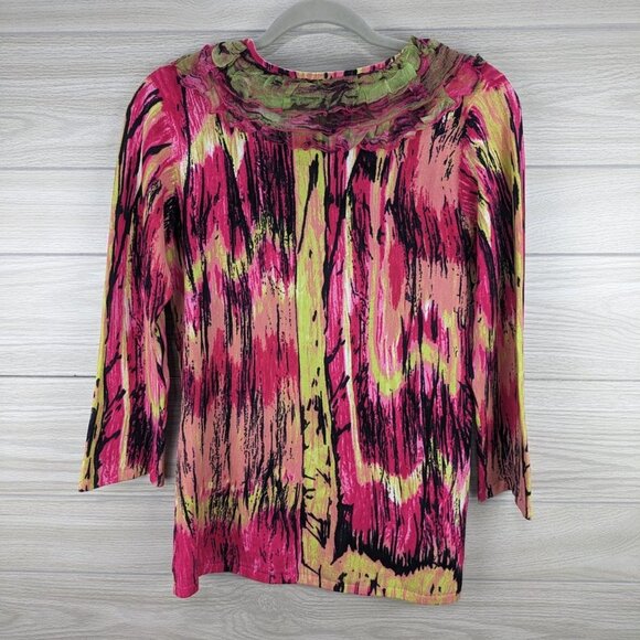 Metric Pink Abstract Ruffle Neckline Top - Picture 6 of 9